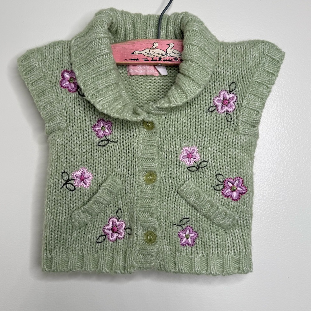 Kids Headquarters Sage Green Pink Floral Cardigan Sweater Vest Size 3T